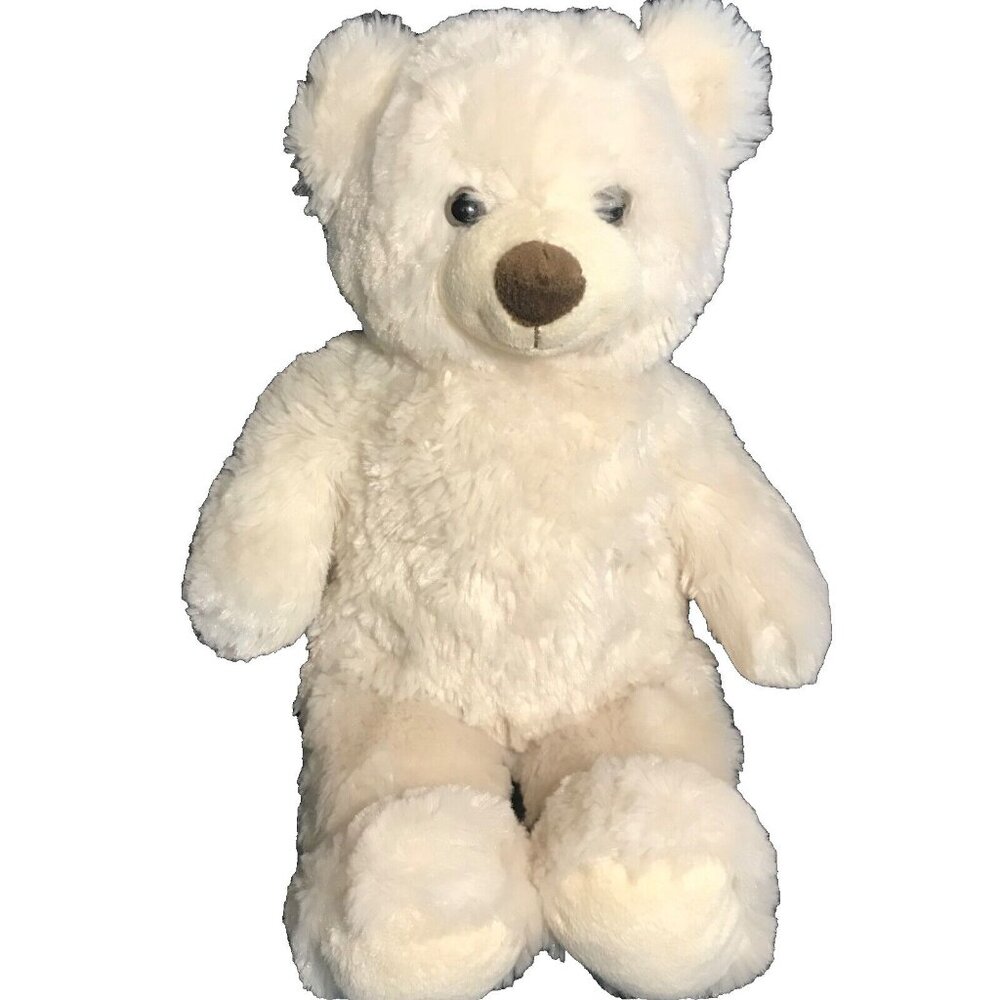 Build a Bear White Plush Bear Stuffed Animal Toy 16" Brown Nose Black Eyes 2012